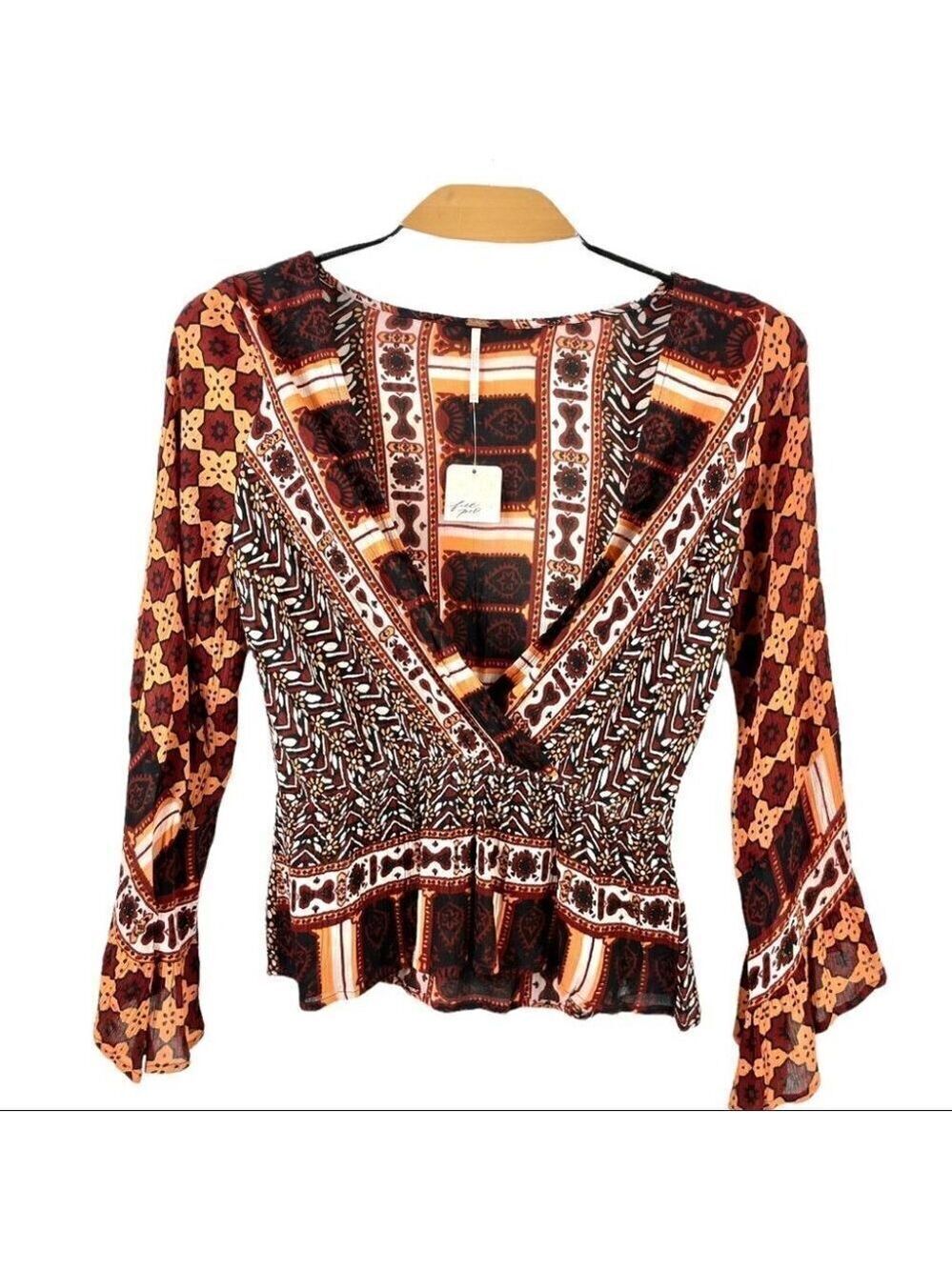 * NEW Free People Rosalie Coral Print Wrap Blouse Size XS - Picture 4 of 7